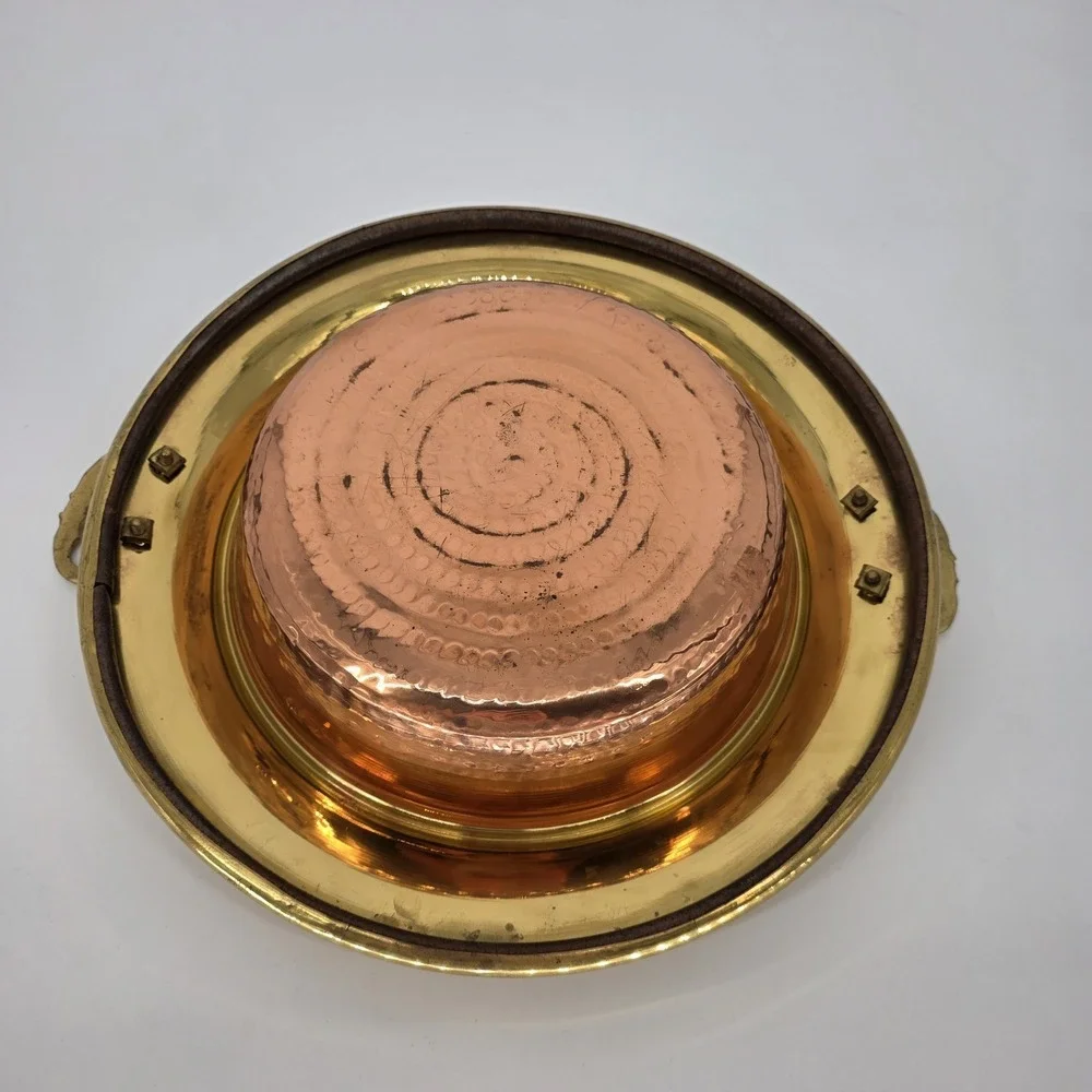 Antique Hand Hammered Copper Brazier with Brass Handles 17